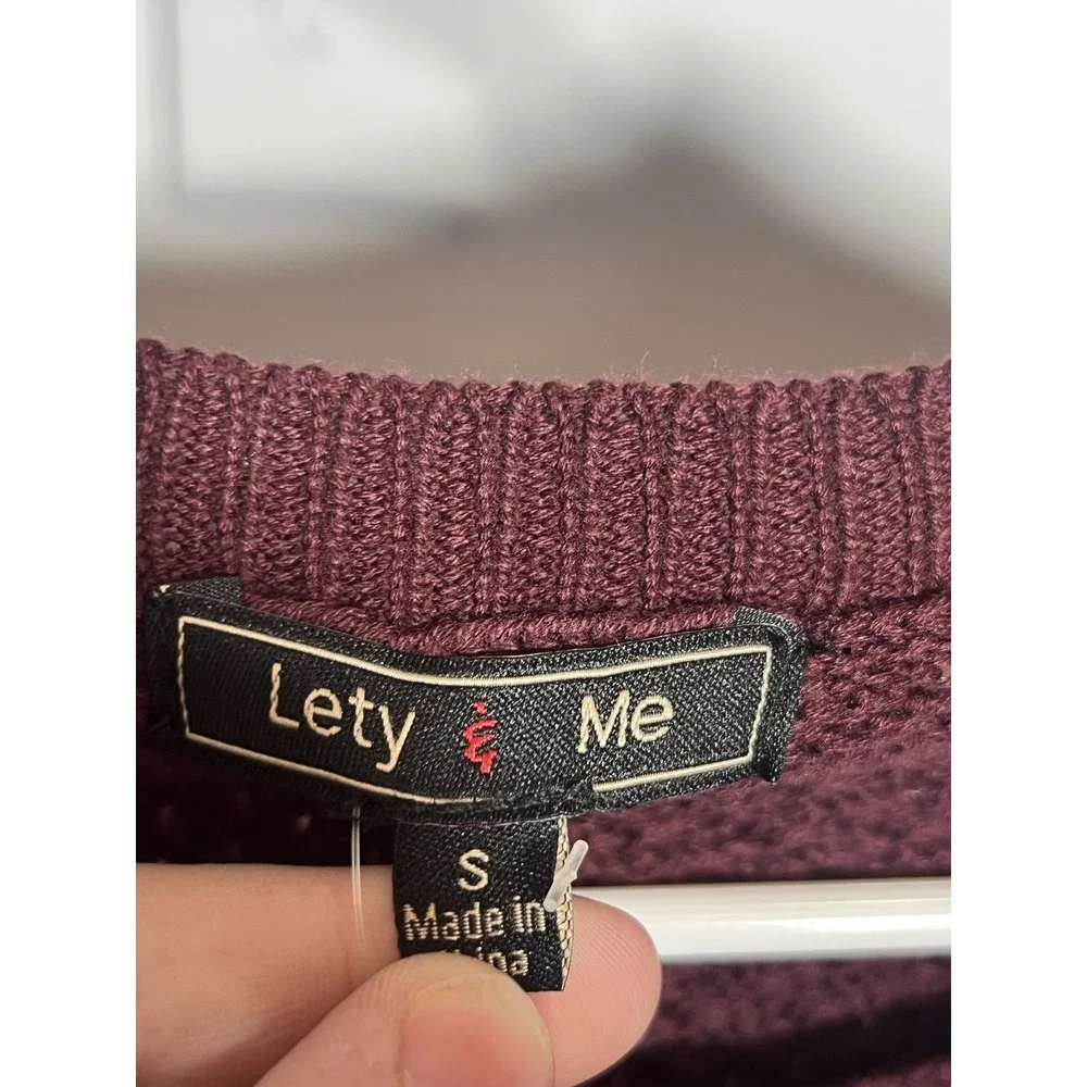 Lety & Me Women's Burgundy Knit Sweater Size S with Tan Elbow Patches
